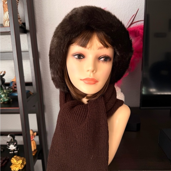 Vintage Brown Faux Fur Scarf Hat - Picture 6 of 6